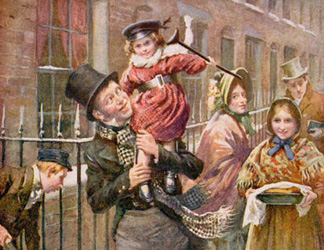 Bob Cratchit and Tiny Tim, illustration for 'Character Sketches from Charles Dickens' (color litho) by Harold Copping / Private Collection