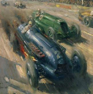 Racing Cars, 1950 by Terence Cuneo 1907-96) Private Collection/ Photo © Bonhams, London