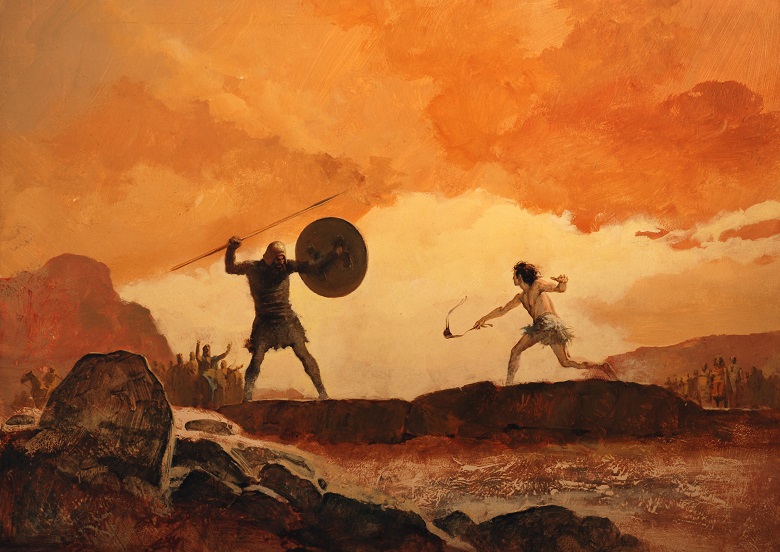 David and Goliath, illustration from 'Bible Stories', 1968 (colour litho), Gino D'Achille (20th century) / Private Collection