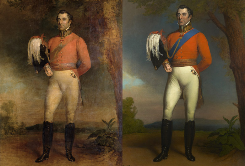The Duke of Wellington (oil on canvas) by George Dawe (1781-1829) / The Trustees of the Goodwood Collection (before and after the restoration)