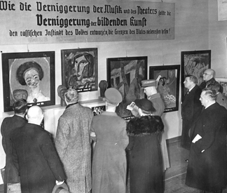 SZP370926 The opening of the 'Degenerate Art' exhibition in Berlin, 1938 (b/w photo)/ SZ Photo/ Scherl