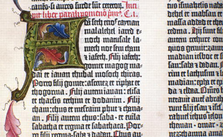 STF194462 (details) Decorated initial 'A', from the Gutenberg Bible, printed in the workshop of Johannes Gutenberg, 1455 (parchment) Universitatsbibliothek, Gottingen, Germany</BR>Bildarchiv Steffens