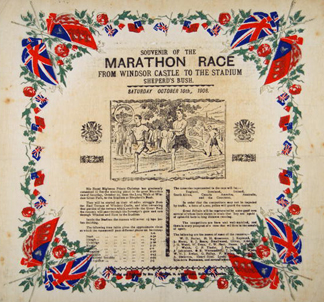 Souvenir of the Marathon Race, 1908 (colour litho)/ Guildhall Library, City of London