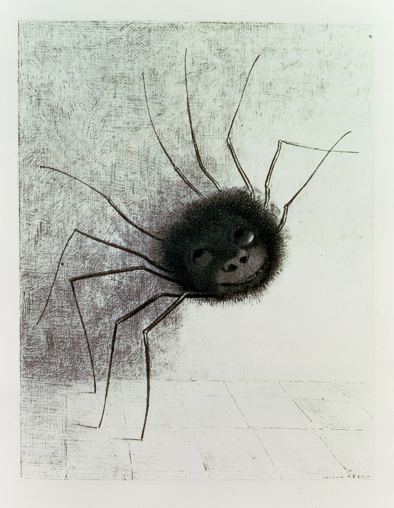 Smiling Spider, c.1881 (litho) by Odilon Redon (1840-1916) / Haags Gemeentemuseum, The Hague