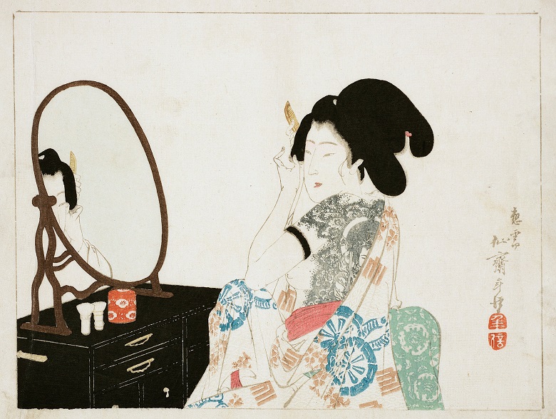 MAM 714447 Tattooed Woman at a Mirror, c.1890-1900 (woodblock print), Sensai Toshinobu (fl.1890-1900) / Mead Art Museum, Amherst College, USA