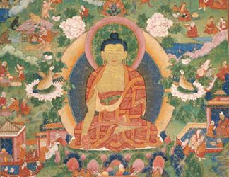 BST263845 Thanka (detail) (opaque w/c on cotton) by Tibetian School, (17th century)/ Museum of Fine Arts, Boston, Massachusetts, USA