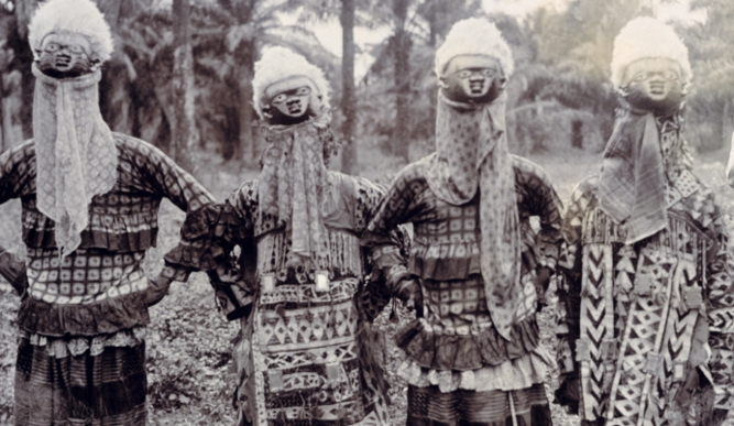 Juju men in costume, Badagry, Nigeria, 1927 (b/w photo), English School© British Empire and Commonwealth Museum, UK