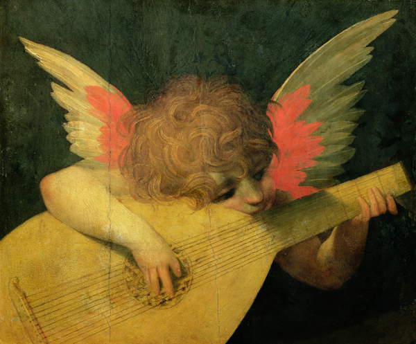 Angel Musician, c.1520 (tempera on panel), Rosso Fiorentino, Giovanni Battista (1494-1540) / Galleria degli Uffizi, Florence, Tuscany, Italy / Bridgeman Images 