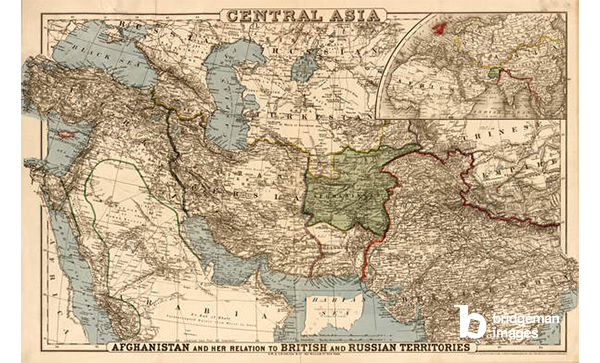 Mappa dell'Asia centrale, 1885 L'Afghanistan e la sua relazione con i territori britannici e russi. @ Archivio Buyenlarge/UIG