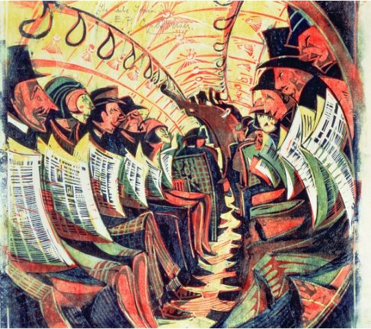 The Tube Train, c.1934 (linocut), Cyril Edward Power (1874-1951), Private Collection, © Redfern Gallery, London / Bridgeman Images 