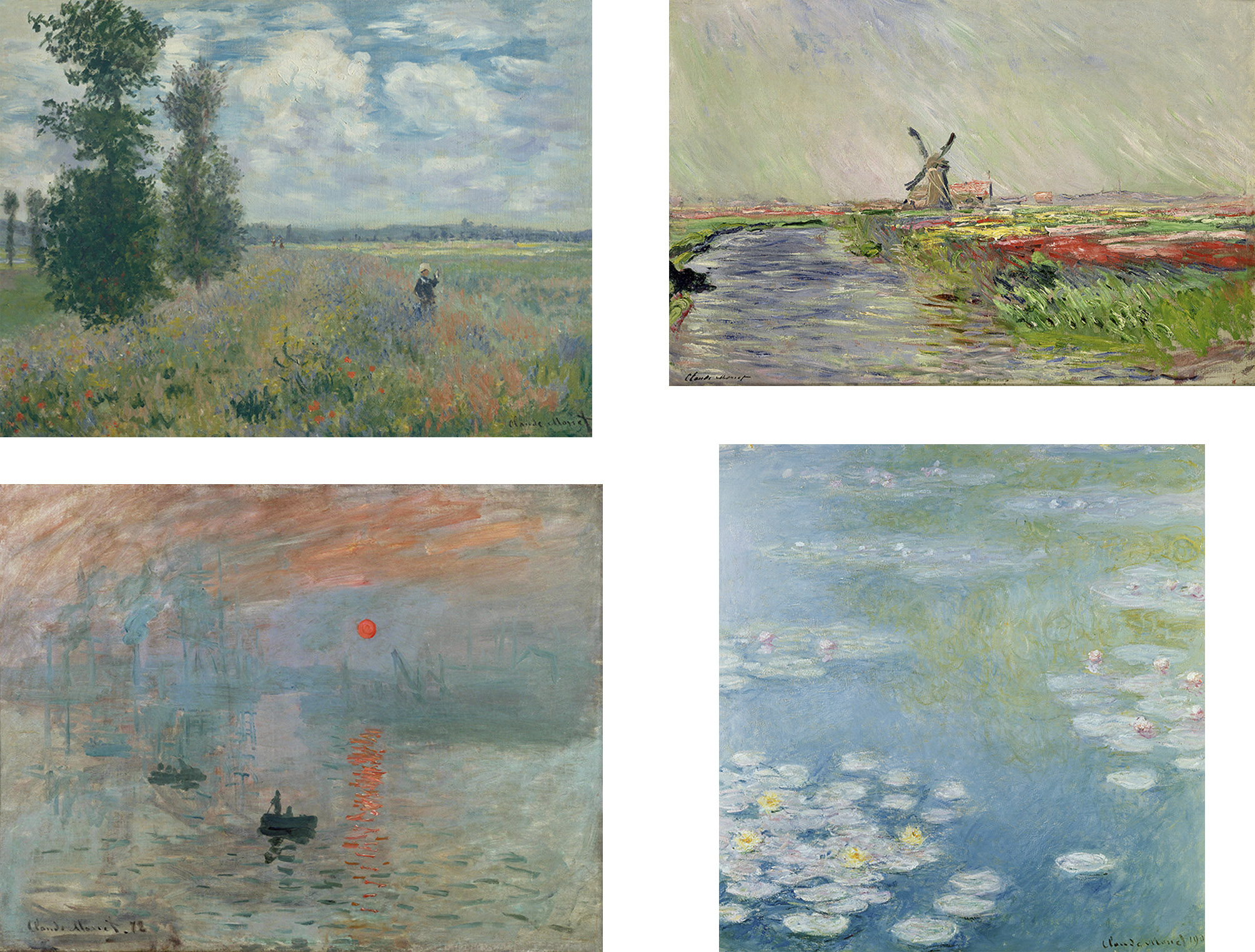 Montage of Monet images used by Pond (a beauty products company) on their face masks packaging