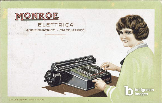 Pubblicità vintage per il calcolatore elettrico italiano Monroe, 1930 / Foto © Andrea Jemolo / Bridgeman Images