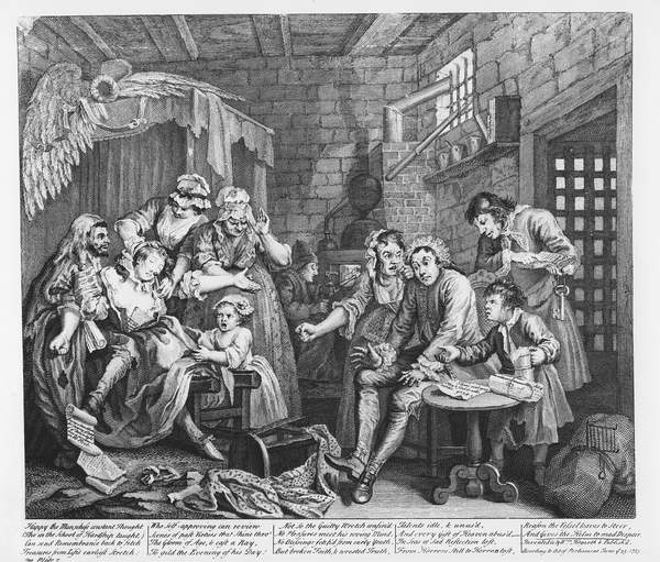 Scène VII : Le Rake en prison, 1735 (gravure) par Hogarth, William (1697-1764) / Bridgeman Images